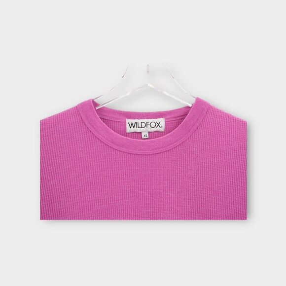 Wildfox Waffle Knit Long Sleeve Top Pink XS Round Neck Pullover Blouse - Picture 3 of 8